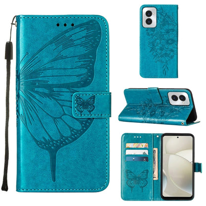 For Motorola Moto G Power 5G 2024 Embossed Butterfly Leather Phone Case(Blue) by buy2fix