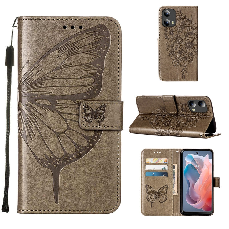 For Motorola Moto G Play 5G 2024 Embossed Butterfly Leather Phone Case(Grey) by buy2fix