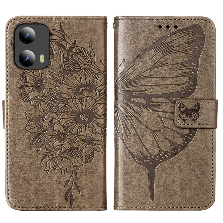 For Motorola Moto G Play 5G 2024 Embossed Butterfly Leather Phone Case(Grey) by buy2fix