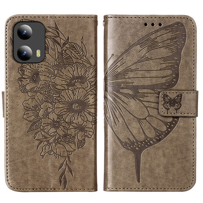 For Motorola Moto G Play 5G 2024 Embossed Butterfly Leather Phone Case(Grey) by buy2fix