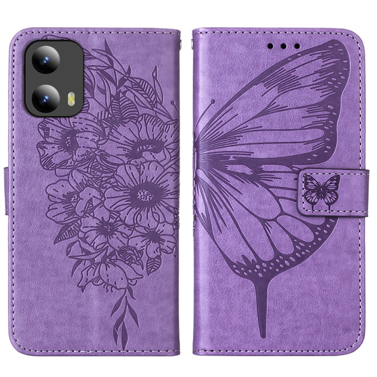 For Motorola Moto G Play 5G 2024 Embossed Butterfly Leather Phone Case(Purple) by buy2fix