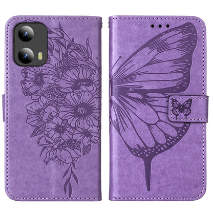 For Motorola Moto G Play 5G 2024 Embossed Butterfly Leather Phone Case(Purple) by buy2fix