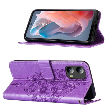 For Motorola Moto G Play 5G 2024 Embossed Butterfly Leather Phone Case(Purple) by buy2fix