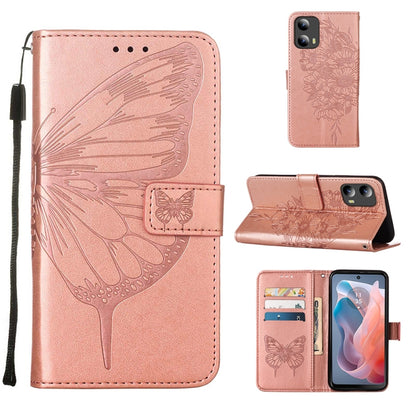 For Motorola Moto G Play 5G 2024 Embossed Butterfly Leather Phone Case(Rose Gold) by buy2fix