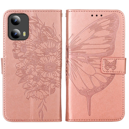 For Motorola Moto G Play 5G 2024 Embossed Butterfly Leather Phone Case(Rose Gold) by buy2fix