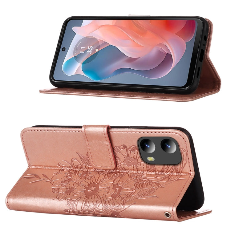 For Motorola Moto G Play 5G 2024 Embossed Butterfly Leather Phone Case(Rose Gold) by buy2fix