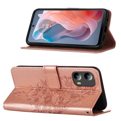 For Motorola Moto G Play 5G 2024 Embossed Butterfly Leather Phone Case(Rose Gold) by buy2fix