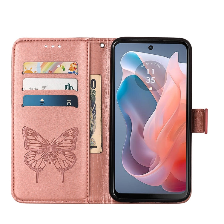 For Motorola Moto G Play 5G 2024 Embossed Butterfly Leather Phone Case(Rose Gold) by buy2fix