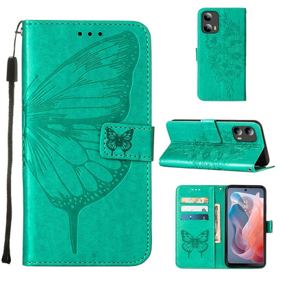 For Motorola Moto G Play 5G 2024 Embossed Butterfly Leather Phone Case(Green) by buy2fix