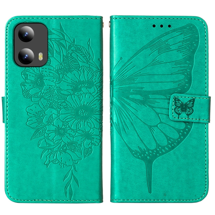For Motorola Moto G Play 5G 2024 Embossed Butterfly Leather Phone Case(Green) by buy2fix
