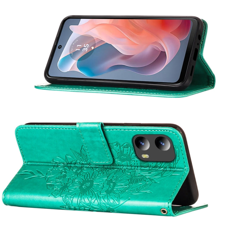 For Motorola Moto G Play 5G 2024 Embossed Butterfly Leather Phone Case(Green) by buy2fix