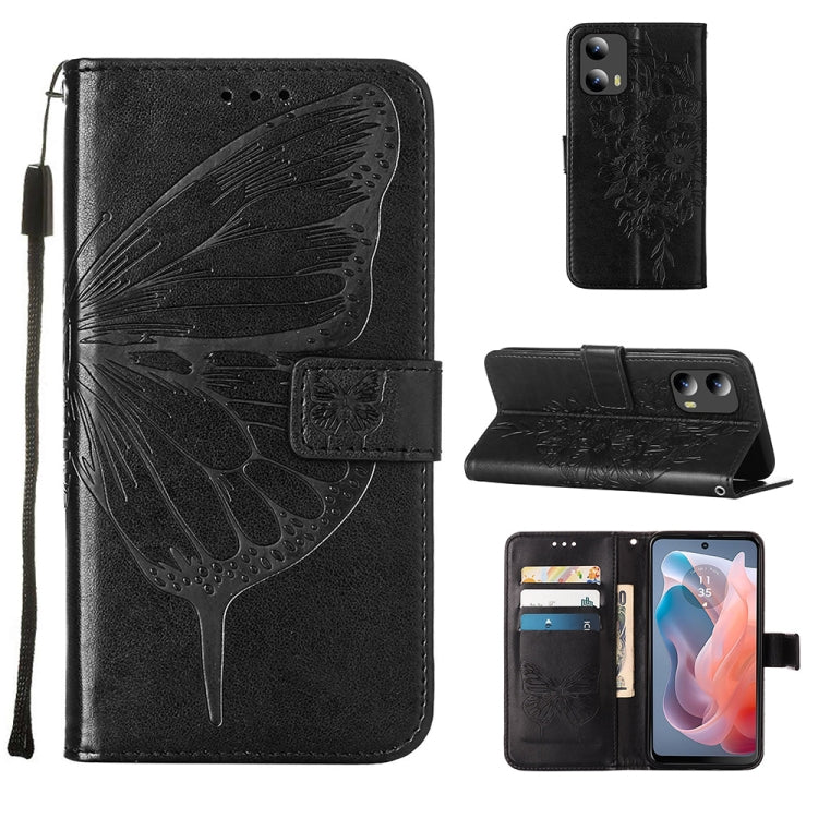 For Motorola Moto G Play 5G 2024 Embossed Butterfly Leather Phone Case(Black) by buy2fix
