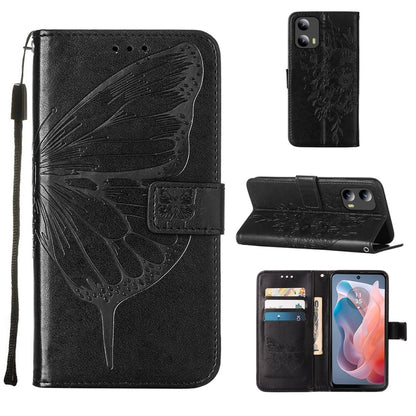 For Motorola Moto G Play 5G 2024 Embossed Butterfly Leather Phone Case(Black) by buy2fix