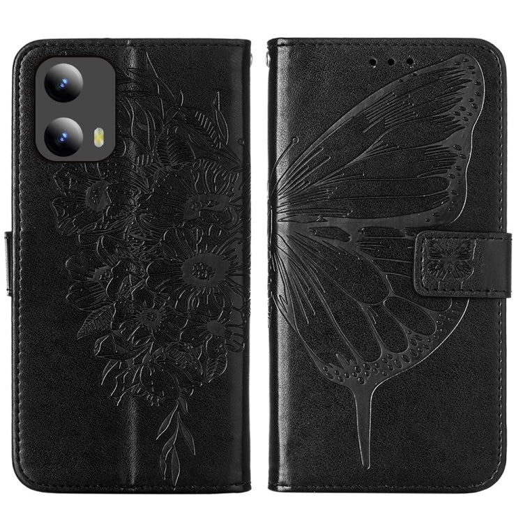 For Motorola Moto G Play 5G 2024 Embossed Butterfly Leather Phone Case(Black) by buy2fix