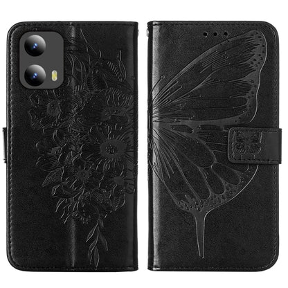 For Motorola Moto G Play 5G 2024 Embossed Butterfly Leather Phone Case(Black) by buy2fix