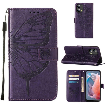 For Motorola Moto G Play 5G 2024 Embossed Butterfly Leather Phone Case(Dark Purple) by buy2fix