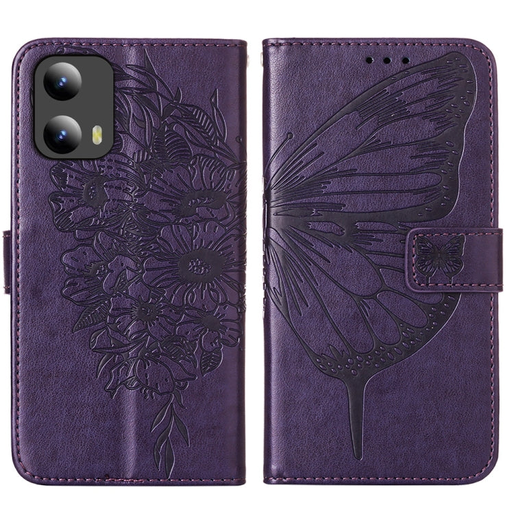 For Motorola Moto G Play 5G 2024 Embossed Butterfly Leather Phone Case(Dark Purple) by buy2fix