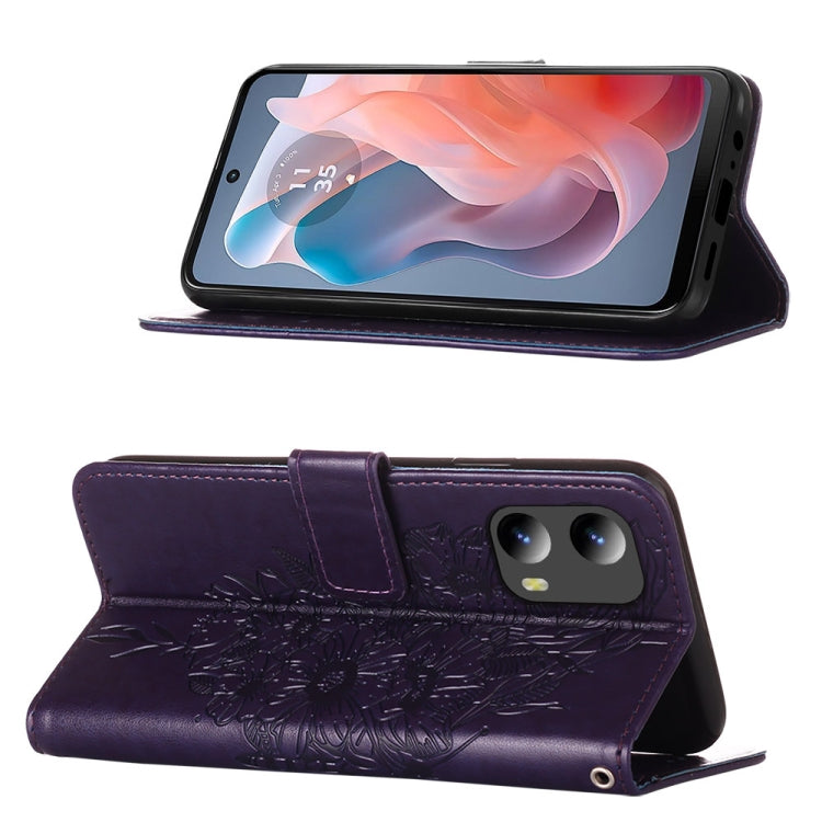 For Motorola Moto G Play 5G 2024 Embossed Butterfly Leather Phone Case(Dark Purple) by buy2fix