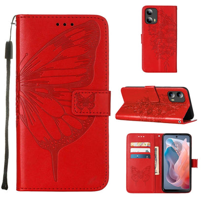 For Motorola Moto G Play 5G 2024 Embossed Butterfly Leather Phone Case(Red) by buy2fix