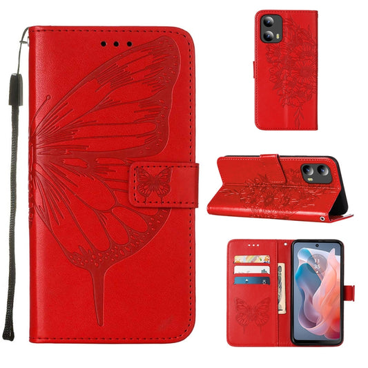For Motorola Moto G Play 5G 2024 Embossed Butterfly Leather Phone Case(Red) by buy2fix