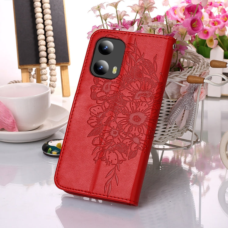 For Motorola Moto G Play 5G 2024 Embossed Butterfly Leather Phone Case(Red) by buy2fix