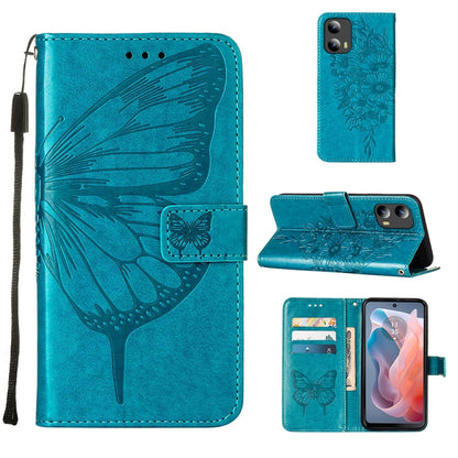 For Motorola Moto G Play 5G 2024 Embossed Butterfly Leather Phone Case(Blue) by buy2fix