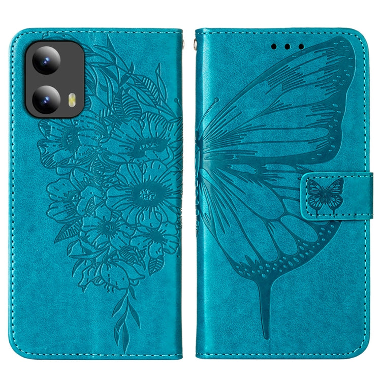 For Motorola Moto G Play 5G 2024 Embossed Butterfly Leather Phone Case(Blue) by buy2fix
