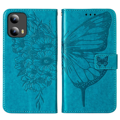 For Motorola Moto G Play 5G 2024 Embossed Butterfly Leather Phone Case(Blue) by buy2fix