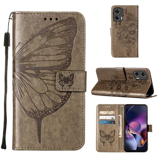 For Motorola Moto G Stylus 5G 2024 Embossed Butterfly Leather Phone Case(Grey) by buy2fix