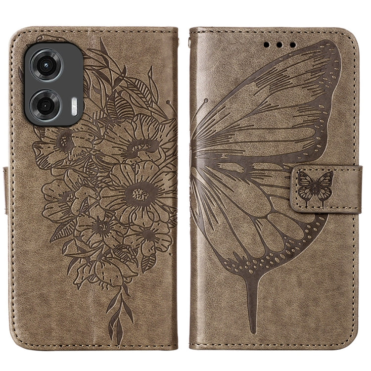 For Motorola Moto G Stylus 5G 2024 Embossed Butterfly Leather Phone Case(Grey) by buy2fix