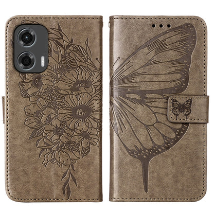 For Motorola Moto G Stylus 5G 2024 Embossed Butterfly Leather Phone Case(Grey) by buy2fix