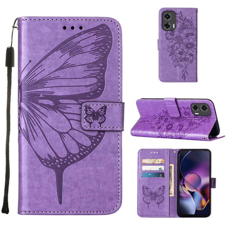 For Motorola Moto G Stylus 5G 2024 Embossed Butterfly Leather Phone Case(Purple) by buy2fix