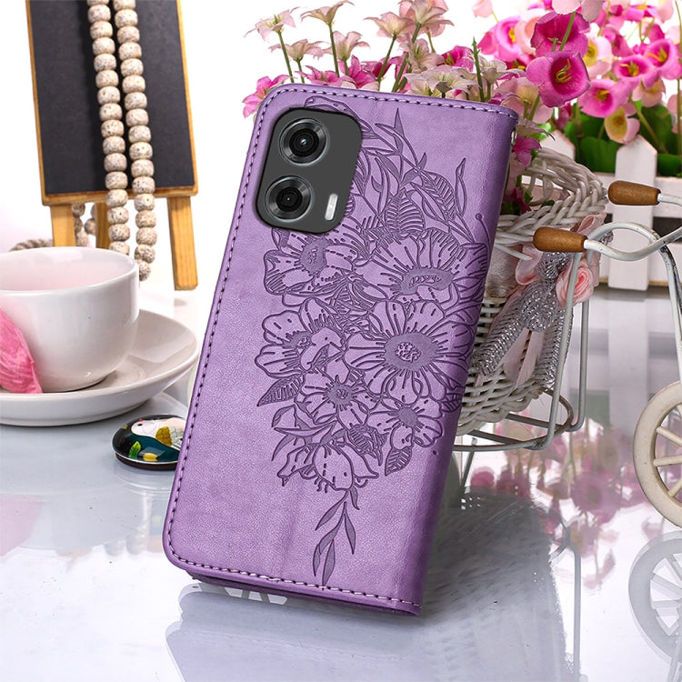 For Motorola Moto G Stylus 5G 2024 Embossed Butterfly Leather Phone Case(Purple) by buy2fix