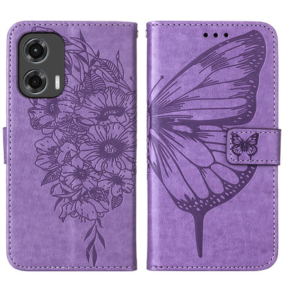 For Motorola Moto G Stylus 5G 2024 Embossed Butterfly Leather Phone Case(Purple) by buy2fix