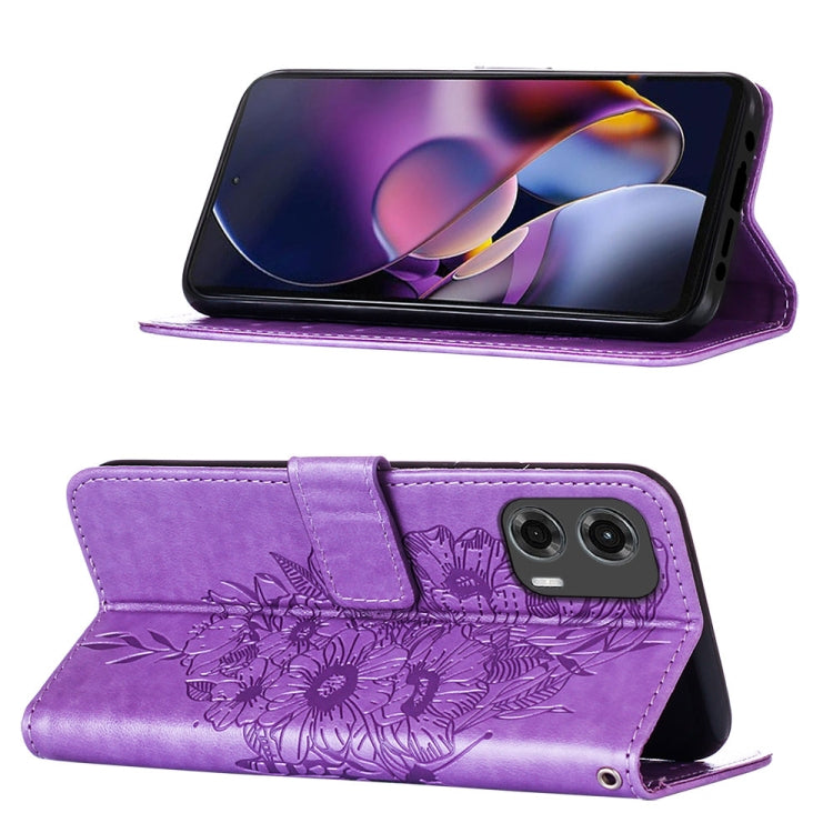 For Motorola Moto G Stylus 5G 2024 Embossed Butterfly Leather Phone Case(Purple) by buy2fix