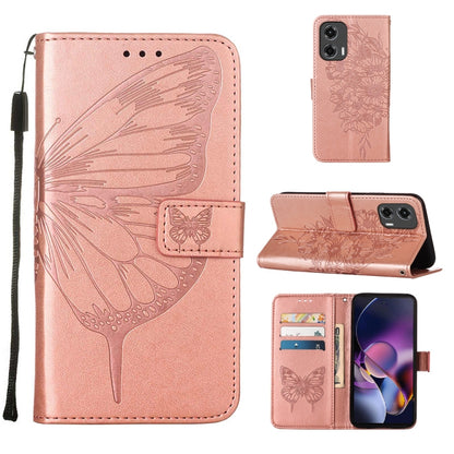 For Motorola Moto G Stylus 5G 2024 Embossed Butterfly Leather Phone Case(Rose Gold) by buy2fix