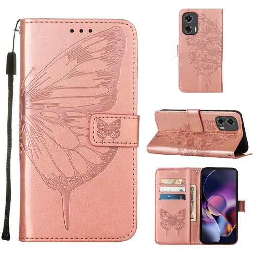 For Motorola Moto G Stylus 5G 2024 Embossed Butterfly Leather Phone Case(Rose Gold) by buy2fix