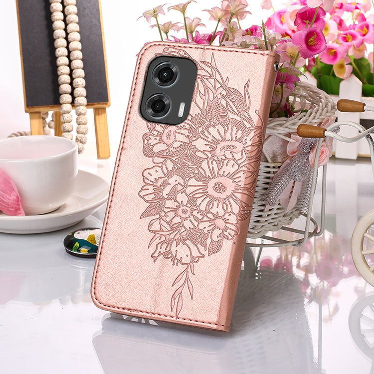 For Motorola Moto G Stylus 5G 2024 Embossed Butterfly Leather Phone Case(Rose Gold) by buy2fix