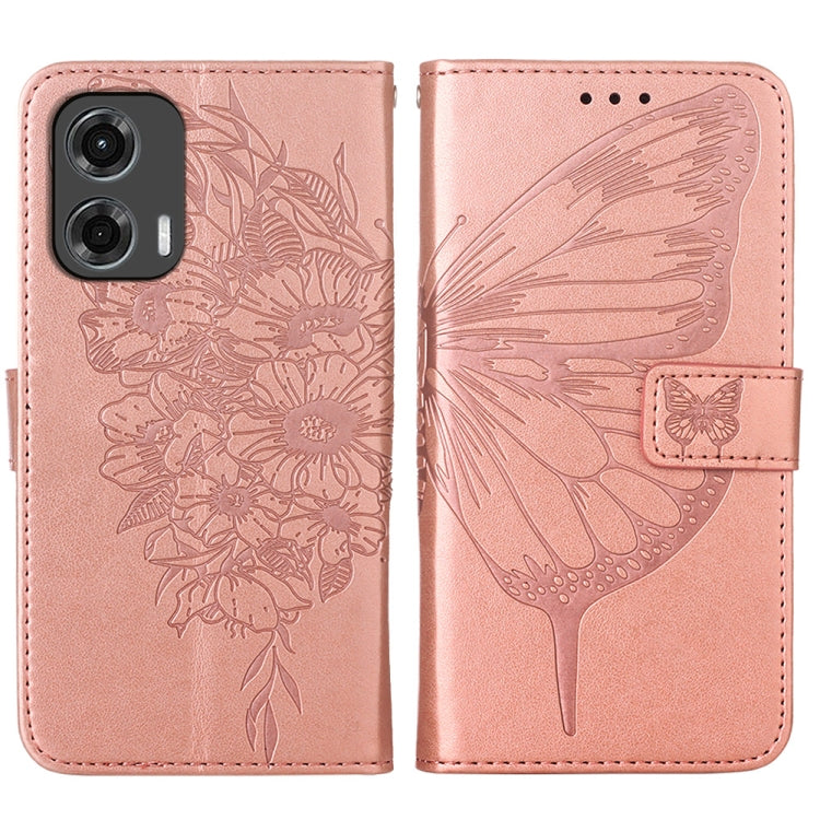 For Motorola Moto G Stylus 5G 2024 Embossed Butterfly Leather Phone Case(Rose Gold) by buy2fix