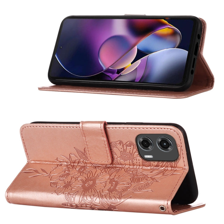 For Motorola Moto G Stylus 5G 2024 Embossed Butterfly Leather Phone Case(Rose Gold) by buy2fix