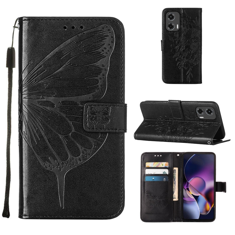 For Motorola Moto G Stylus 5G 2024 Embossed Butterfly Leather Phone Case(Black) by buy2fix