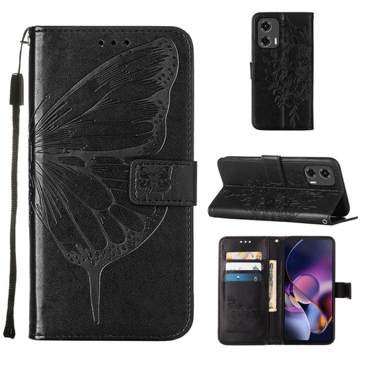 For Motorola Moto G Stylus 5G 2024 Embossed Butterfly Leather Phone Case(Black) by buy2fix