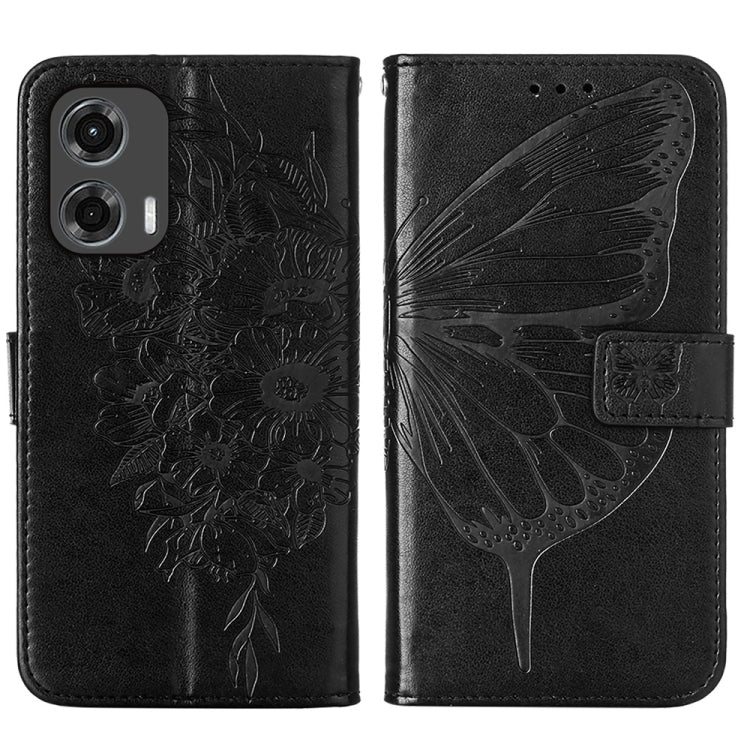 For Motorola Moto G Stylus 5G 2024 Embossed Butterfly Leather Phone Case(Black) by buy2fix