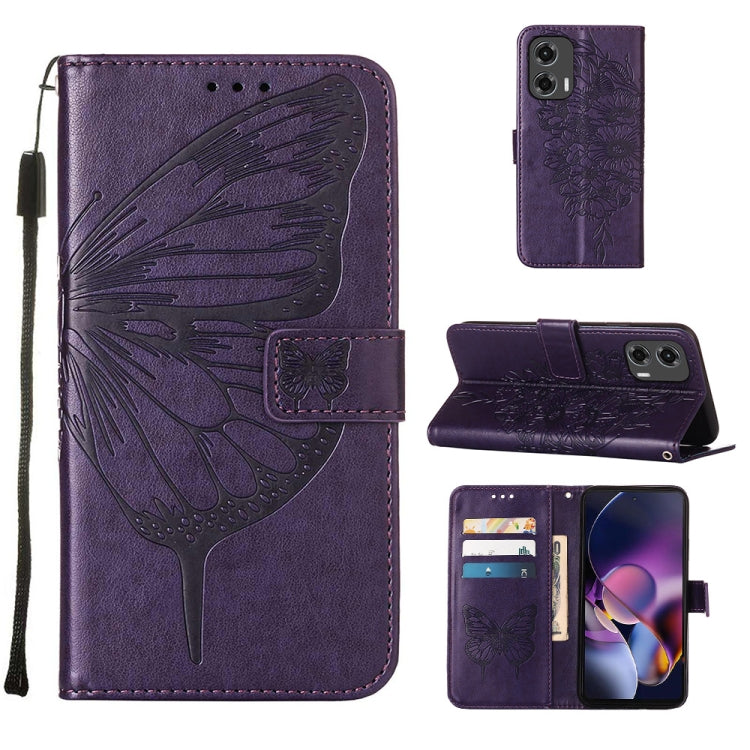 For Motorola Moto G Stylus 5G 2024 Embossed Butterfly Leather Phone Case(Dark Purple) by buy2fix