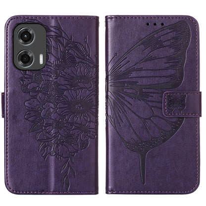 For Motorola Moto G Stylus 5G 2024 Embossed Butterfly Leather Phone Case(Dark Purple) by buy2fix
