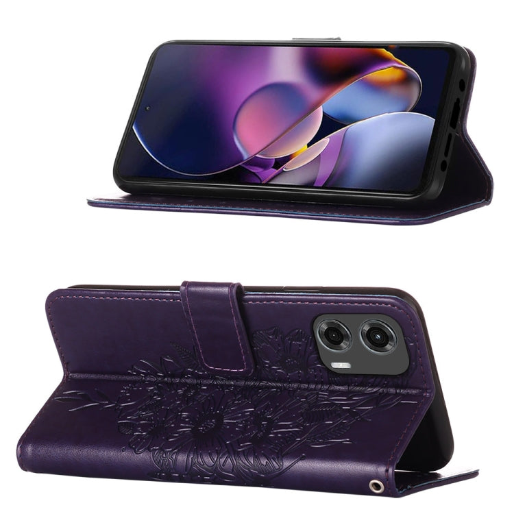 For Motorola Moto G Stylus 5G 2024 Embossed Butterfly Leather Phone Case(Dark Purple) by buy2fix