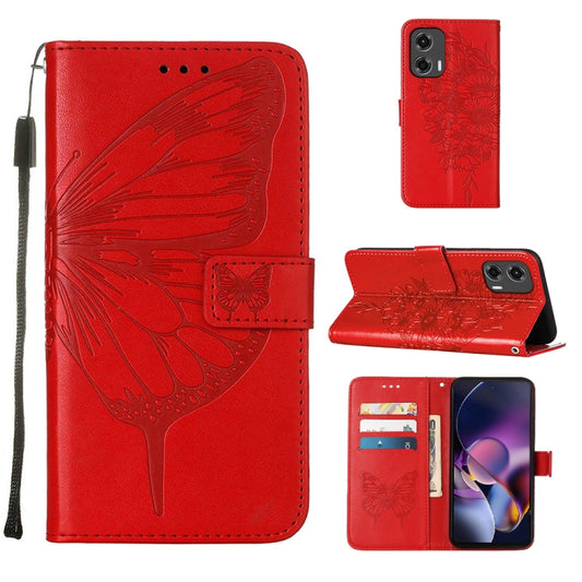 For Motorola Moto G Stylus 5G 2024 Embossed Butterfly Leather Phone Case(Red) by buy2fix
