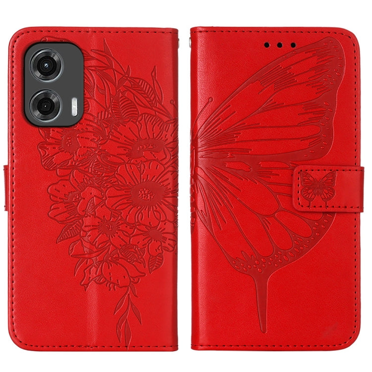 For Motorola Moto G Stylus 5G 2024 Embossed Butterfly Leather Phone Case(Red) by buy2fix