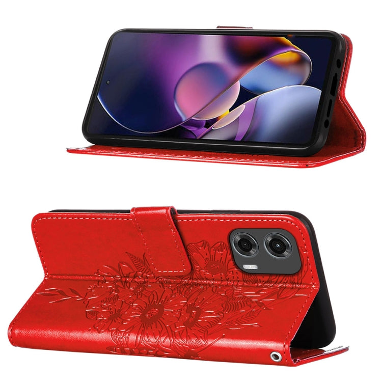 For Motorola Moto G Stylus 5G 2024 Embossed Butterfly Leather Phone Case(Red) by buy2fix