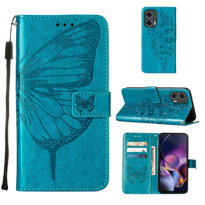 For Motorola Moto G Stylus 5G 2024 Embossed Butterfly Leather Phone Case(Blue) by buy2fix